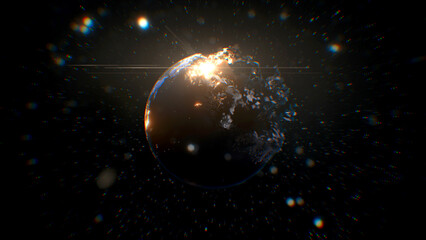 3d model and rendering world disintegrate visual effect in the galaxy realistic conceptual.