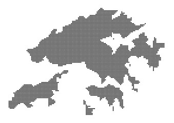 Fototapeta na wymiar An abstract representation of Hong Kong,Hong Kong map made using a mosaic of black dots. Illlustration suitable for digital editing and large size prints. 