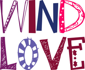 Wind Love Typography Illustration for Magazine, Logo, Banner, Flyer