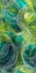 Abstract digital water background of blues and greens with lacy tendrils floating on surface 



