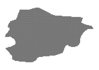 An abstract representation of Andorra,Andorra map made using a mosaic of black dots. Illlustration suitable for digital editing and large size prints. 