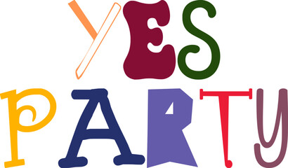 Yes Party Typography Illustration for Label, Icon, Stationery, Bookmark 