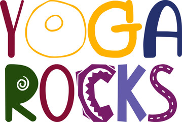 Yoga Rocks Typography Illustration for Brochure, Postcard , Logo, Motion Graphics