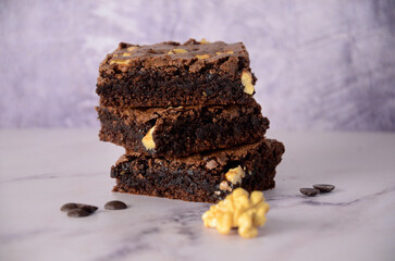 A stack of chocolate brownies, homemade bakery and dessert