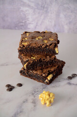 Chocolate brownie tower with nuts