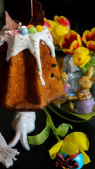 easter cake and decorations with bunny