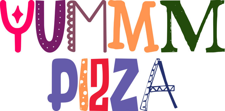 Yummm Pizza Calligraphy Illustration for Newsletter, Label, Postcard , Packaging