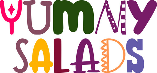 Yummy Salads Typography Illustration for T-Shirt Design, Stationery, Book Cover, Postcard 