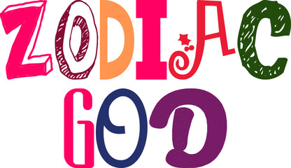 Zodiac God Hand Lettering Illustration for Gift Card, Poster, Bookmark , Packaging