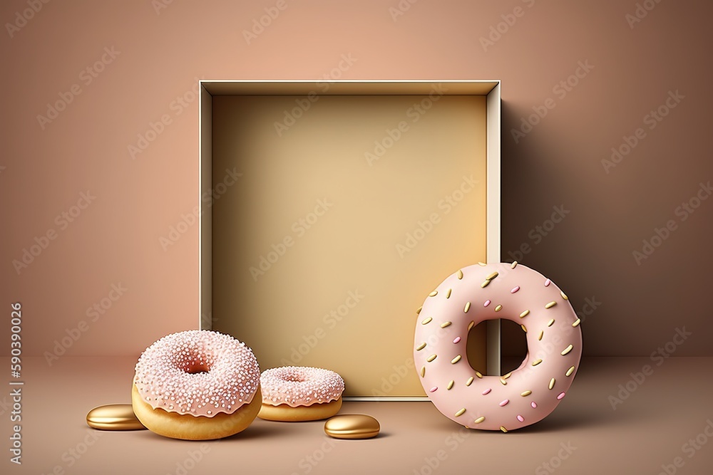Poster donuts and a present box serve as a blank canvas for your creative expression. generative ai