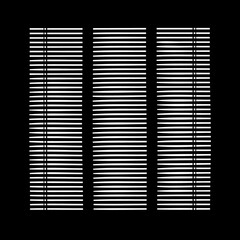 Silhouette of three sections blinds on black background. Gobo mask for light source.