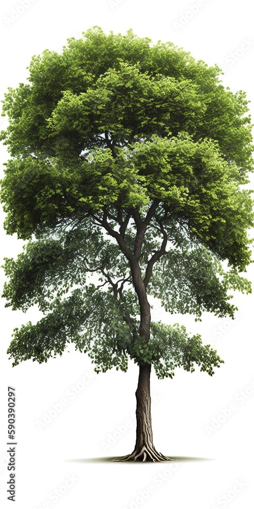 Poster clipping path isolation of a lush green tree on a white backdrop. generative ai