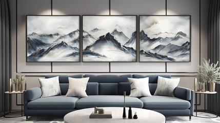 Modern abstract golden mountain landscape wall art for a chic and contemporary interior. generative ai