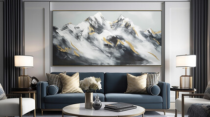 Abstract golden mountain landscape wall art for your living room. generative ai