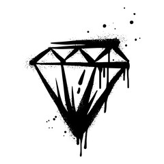 Spray painted graffiti diamond sign in black over white. Diamond drip symbol. isolated on white background. vector illustration
