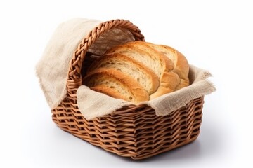 bread in basket isolated on white