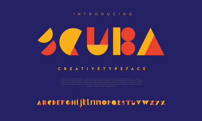 Scuba abstract digital logo font alphabet. Minimal modern urban fonts for logo, brand etc. Typography typeface uppercase lowercase and number. vector illustration