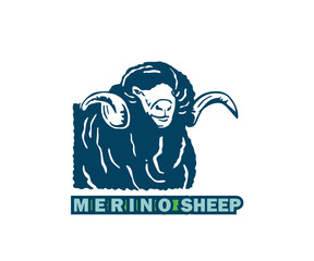 MERINO SHEEP FACE LOGO, silhouette of great wool maker vector illustrations