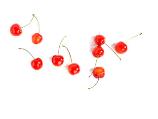 白背景に沢山のサクランボ、さくらんぼ、佐藤錦、山形県産のチェリー