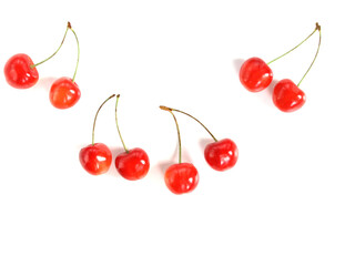 白背景に沢山のサクランボ、さくらんぼ、佐藤錦、山形県産のチェリー