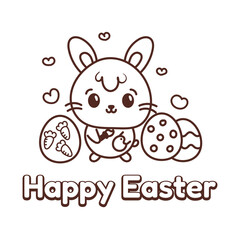 cute bunny is painting eggs for easter coloring book