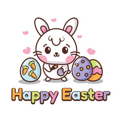cute bunny is painting eggs for easter