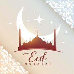 Naklejka na ściany i meble traditional eid mubarak holiday card with mosque silhouette
