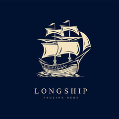 Sailing Ship logo silhouette. Nautical logo concept for travel business. Vector illustration