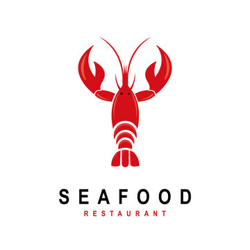 Red Crayfish or lobster. Seafood shop logo, signboard, restaurant menu, fish market, banner, poster design template. Fresh seafood or shellfish product. Vector illustration