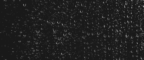 Atmospheric minimal grayscale backdrop with rain droplets on glass. Wet window with rainy drops and...