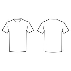 Outline vector illustration of unisex short sleeve t-shirts - sizing chart, for cloth template size label