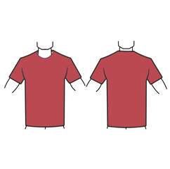 Outline vector illustration of unisex short sleeve t-shirts - sizing chart, for cloth template size label