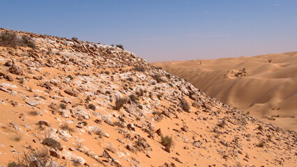 Rocky slope on a hill in the Sahara Desert, outside of Douz, Tunisia