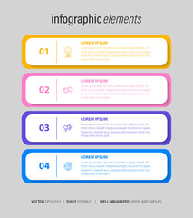 Business infographic element with 4 options, steps, number vector template design
