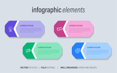 Modern infographic template with 4 steps. Business circle template with options for brochure, diagram, workflow, timeline, web design. Vector EPS 10
