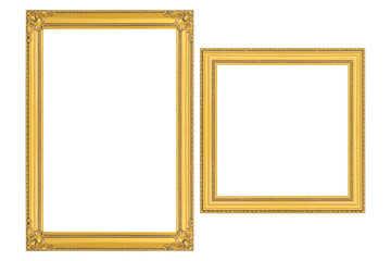 The antique gold frame on the white background with clipping path