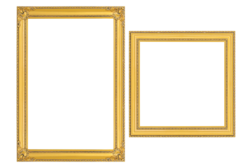 The antique gold frame on the white background with clipping path