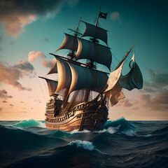 Naklejka premium pirate ship in the sea