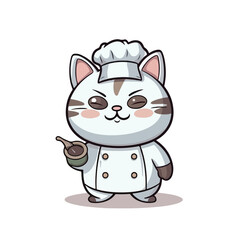 Mascot cartoon of cute smile cat chef wearing chef hat cap and uniform. 2d character vector illustration in isolated background