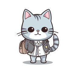 Mascot cartoon of cute smile cat kitten go to school wearing school bag. 2d character vector illustration in isolated background