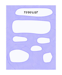 Simple To Do List with Organic Empty Shapes ,Vector Background with  Blue Wavy Lined Texture