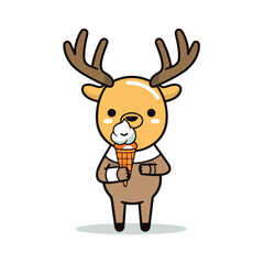 Mascot cartoon of cute deer holding delicious ice cream cone. 2d character of disability vector illustration in isolated background