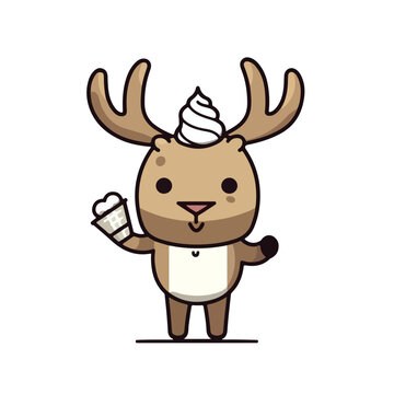 Mascot cartoon of cute deer holding delicious ice cream cone. 2d character of disability vector illustration in isolated background