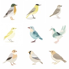 flat illustration, set of small bird | Generative AI