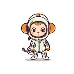 Mascot cartoon of cute smile happy monkey astronaut wear spacesuit and helmet. 2d character vector illustration in isolated background