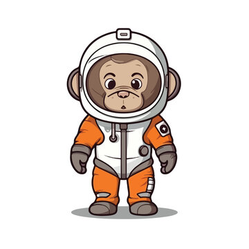 Mascot cartoon of cute smile happy monkey astronaut wear spacesuit and helmet. 2d character vector illustration in isolated background