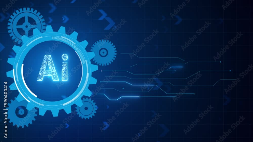 Poster ai artificial intelligence cyber and futuristic concept. ai text with a group of rotation wheel gear