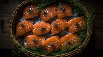 Obraz na płótnie Canvas Fresh salmon to qualify as sashimi grade