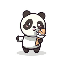 Mascot cartoon of cute smile panda holding delicious ice cream cone. 2d character vector illustration in isolated background