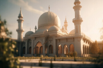 Fototapeta na wymiar beautiful mosque building in soft sunlight